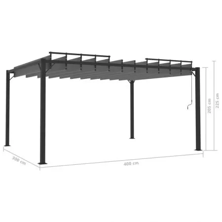 Pavilion cu acoperis jaluzea antracit 3x4 m tesatura&aluminiu, antracit, 3 x 4 m