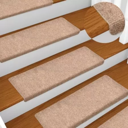  Covorașe scări, 10 buc., crem, 65x21x4 cm, cusătură punch