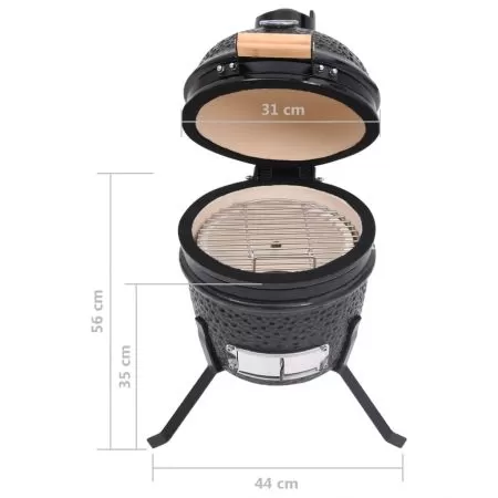 Grătar cu afumătoare 2-în-1 Kamado, negru, 56 cm, ceramică