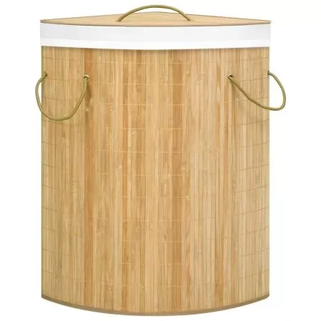Cos de rufe din bambus de colt, maro deschis, 52.3 x 37 x 65 cm