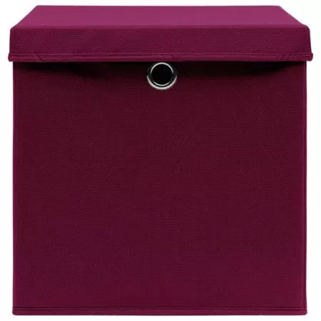 Cutii depozitare cu capac 10 buc. rosu inchis 32x32x32cm textil, rosu