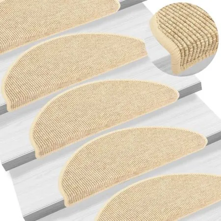  Covorașe autoadezive pentru scări, 15 buc., bej 65x21x4cm sisal