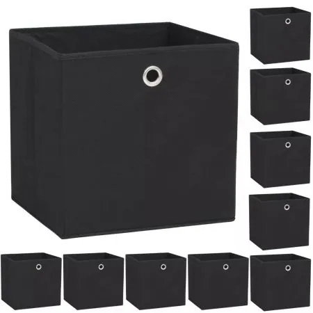  Cutii de depozitare, 10 buc. negru 32x32x32 cm material nețesut