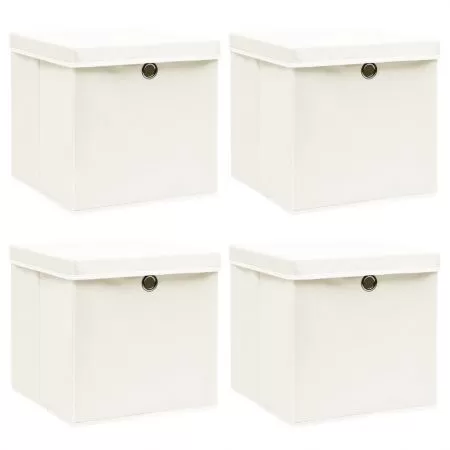 Set 4 bucati cutii depozitare cu capace, alb