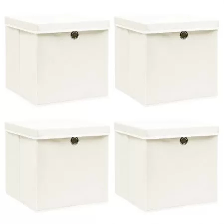  Cutii depozitare cu capace 4 buc. alb, 32x32x32 cm, textil