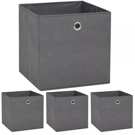  Cutii de depozitare, 4 buc, material nețesut, 32x32x32 cm, Gri