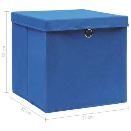 Cutii depozitare cu capace 4 buc. albastru 32x32x32 cm textil, albastru