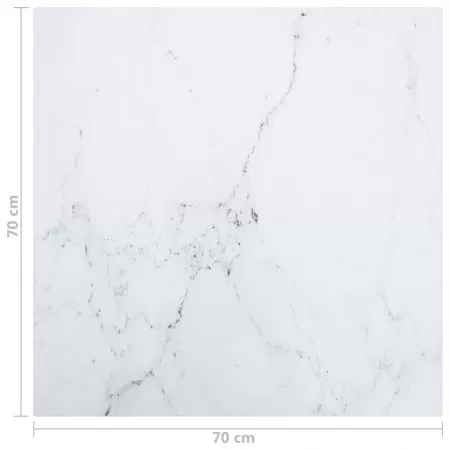 Blat masa alb 6 mm sticla securizata design marmura, alb, 70 x 70 cm