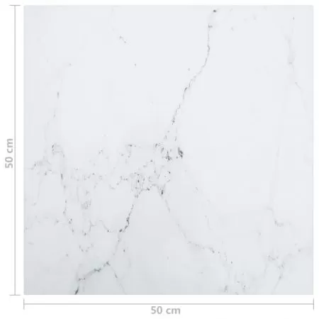 Blat masa alb 6 mm sticla securizata design marmura, alb, 50 x 50 cm