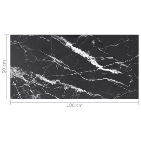 Blat masa negru 100x50 cm 6 mm sticla securizata design marmura, alb si negru, 100 x 50 cm