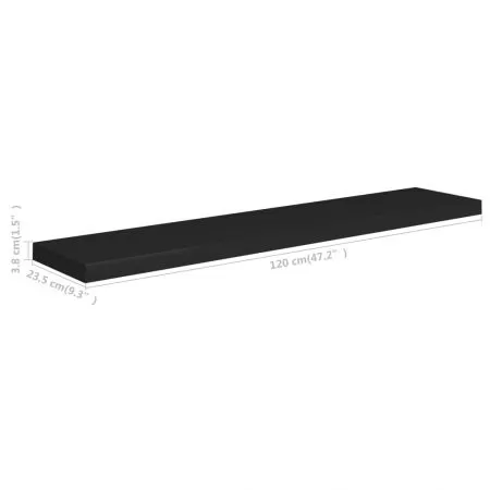 Raft de perete suspendat, negru, 120 x 23.5 x 3.8 cm