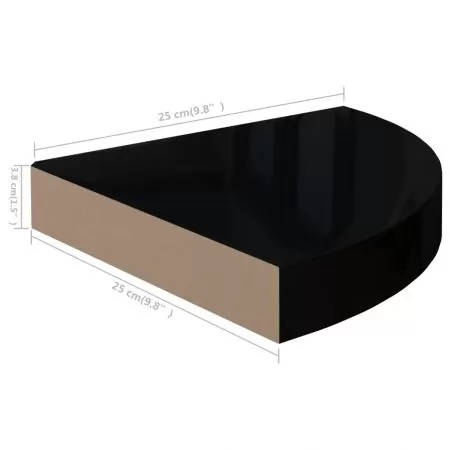 Raft coltar de perete, negru lucios, 25 x 25 x 3.8 cm