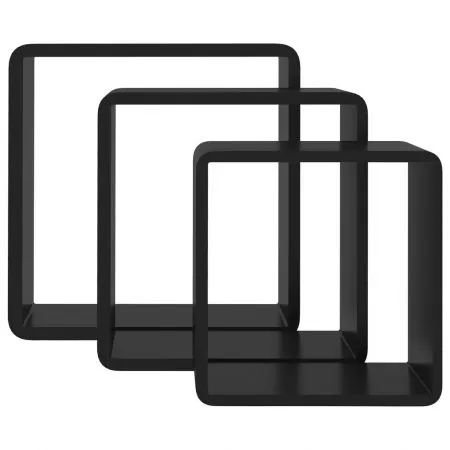 Set 3 bucati rafturi de perete cub, negru, 28 x 10 x 28 cm