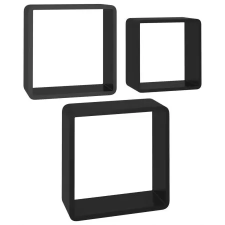 Set 3 bucati rafturi de perete cub, negru, 28 x 10 x 28 cm