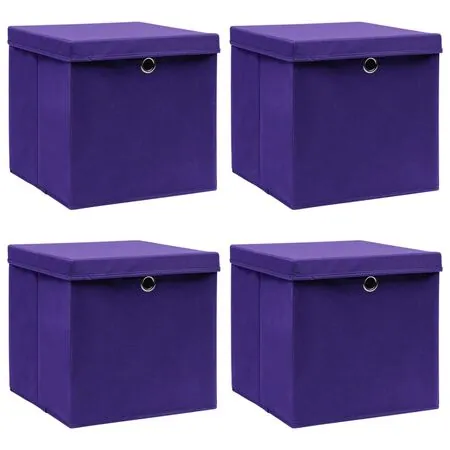  Cutii depozitare cu capace, 4 buc., violet, 28x28x28 cm