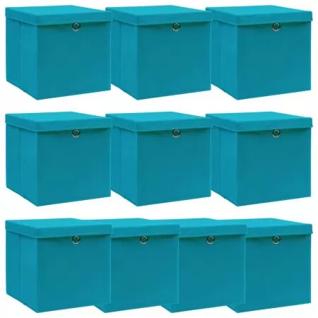 Set 10 bucati cutii depozitare cu capace, albastru bebelus cu capace
