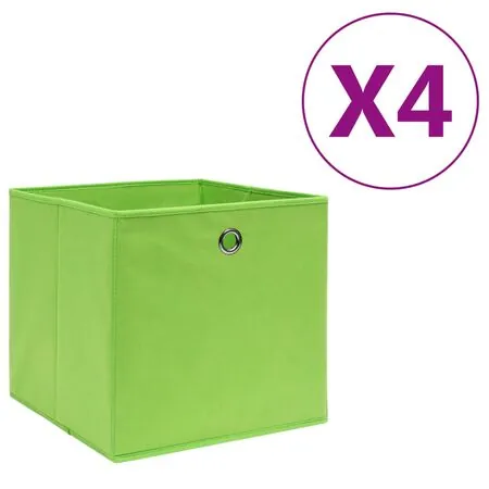  Cutii depozitare, 4 buc., verde, 28x28x28 cm, textil nețesut