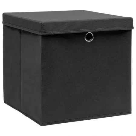 Set 10 bucati cutii de depozitare cu capac, negru