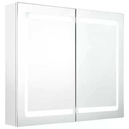 Dulap de baie cu oglinda si LED, alb strălucitor