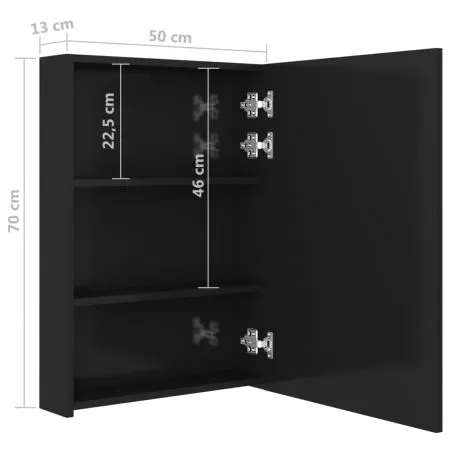 Dulap de baie cu oglinda si LED, negru strălucitor, 50 x 13 x 70 cm