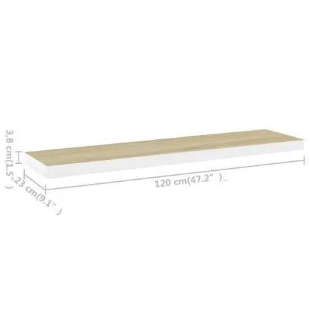 Rafturi perete suspendate 4 buc. stejar/alb 120x23.5x3.8 cm MDF, alb, 120 x 23.5 x 3.8 cm