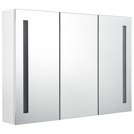 Dulap de baie cu oglinda si LED, alb strălucitor, 89 x 14 x 62 cm