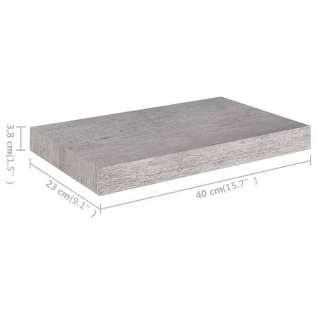 Rafturi de perete suspendate 2 buc. gri beton 40x23x3.8 cm MDF, gri, 40 x 23 x 3.8 cm