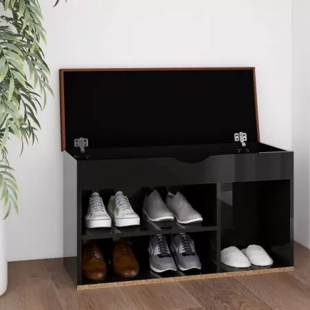  Pantofar cu pernă, negru extralucios 80x30x47cm, lemn prelucrat