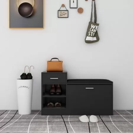  Bancă pantofar negru extralucios, 94,5x31x57 cm, lemn prelucrat