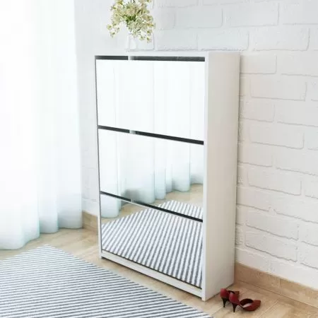  Pantofar cu oglindă și 3 niveluri, alb, 63 x 17 x 102,5 cm