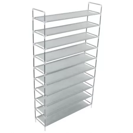  Raft încălțăminte 10 etajere, metal și textil nețesut, argintiu