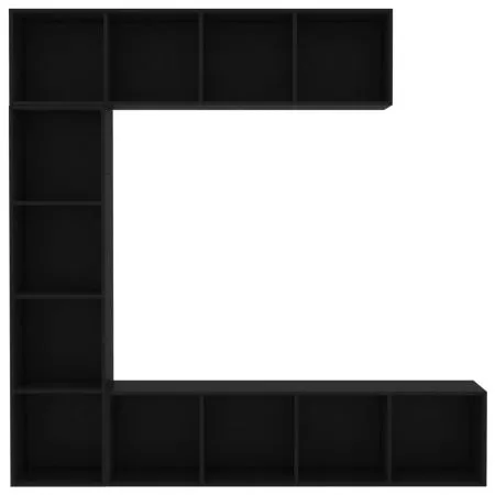 Set dulap carti/TV, 3 piese, negru, 30 x 30 x 180 cm