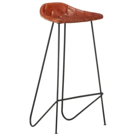 Set mobilier de bar 7 piese lemn masiv acacia & piele naturala, maro, 42 x 45 x 86 cm