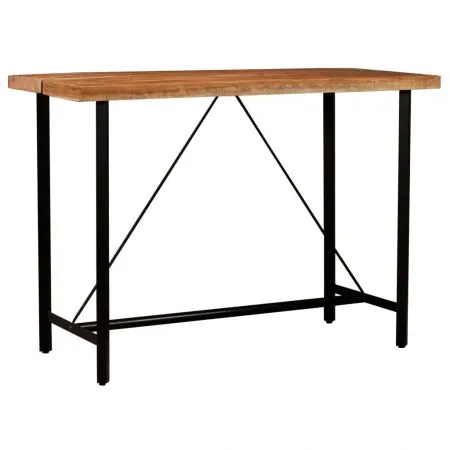 Set mobilier bar 7 piese lemn masiv sheesham & piele naturala, maro, 42 x 42 x 86 cm