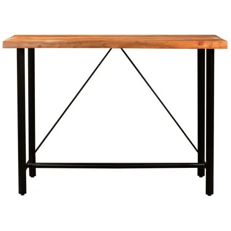 Set mobilier de bar 7 piese lemn masiv acacia & piele naturala, maro, 42 x 45 x 86 cm