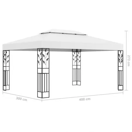 Pavilion cu acoperis dublu & siruri de lumini LED, alb, 3 x 4 x