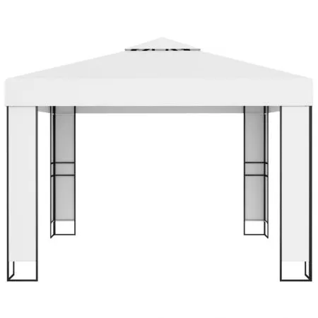Pavilion cu acoperis dublu & siruri de lumini LED, alb, 3 x 3 x