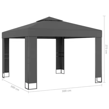 Pavilion cu acoperis dublu&siruri de lumini LED, antracit, 3 x 3 x