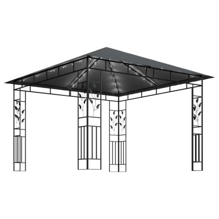 Pavilion cu plasa anti-tantari&lumini LED, antracit, 3 x 3 x 2.73 m