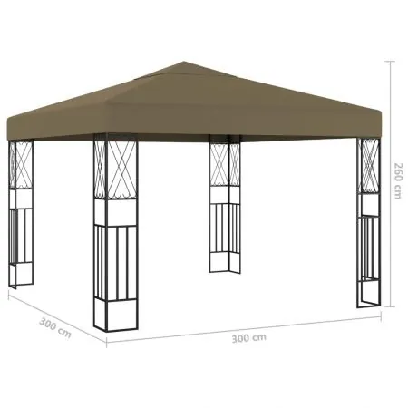 Pavilion cu siruri de lumini LED, gri taupe, 3 x 3 m
