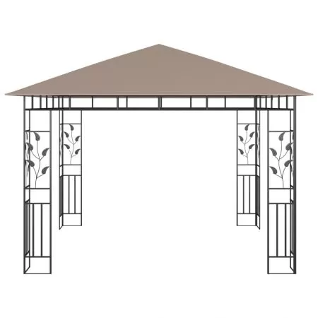 Pavilion cu plasa anti-tantari&lumini LED, gri taupe, 3 x 3 x 2.73 m