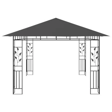 Pavilion cu plasa anti-tantari&lumini LED, antracit, 4 x 3 x 2.73 m