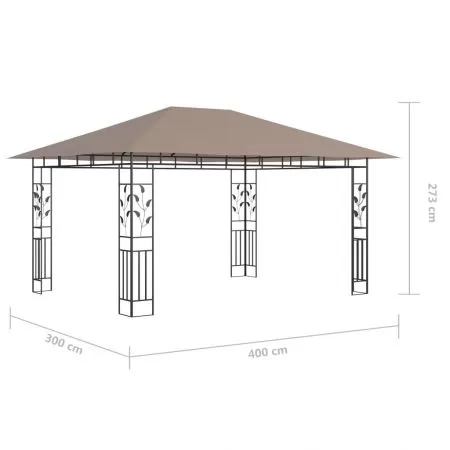 Pavilion cu plasa anti-tantari&lumini LED, gri taupe, 4 x 3 x 2.73 m