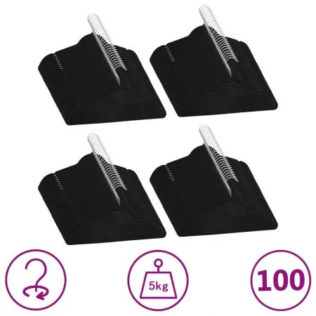  Set de umerașe anti-alunecare, 100 buc., negru, catifea