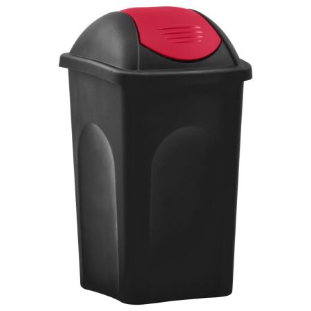 Cos de gunoi cu capac oscilant, negru si rosu, 41 x 41 x 68 cm