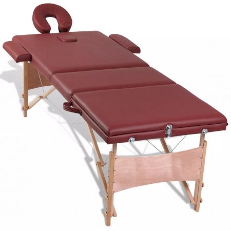 Masa de masaj pliabila 3 parti cu cadru din lemn Rosu, rosu, 186 x 68 x 82 cm