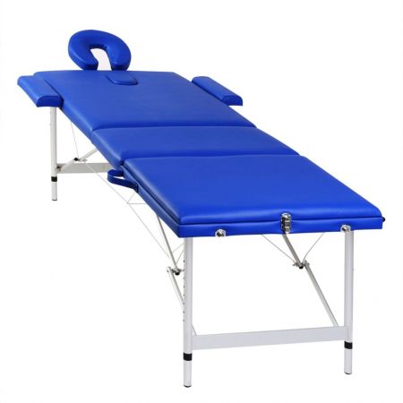 Masa de masaj pliabila cadru din aluminiu 3 parti Albastru, albastru, 186 x 68 x 81 cm