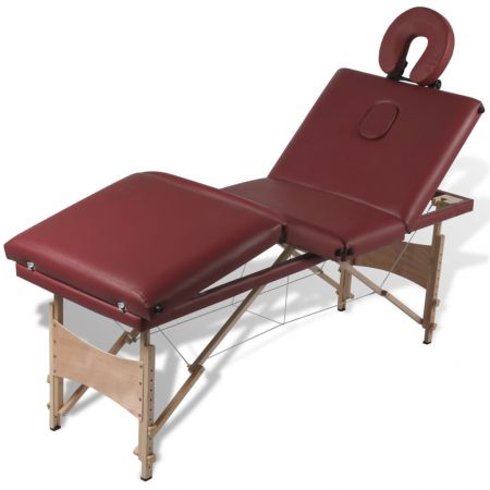 Masa de masaj rosie cu 4 zone si cadru din lemn, rosu, 186 x 68 x 81 cm
