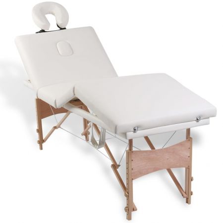 Masa de masaj pliabila 4 parti cadru din lemn Crem, alb, 186 x 68 x 81 cm