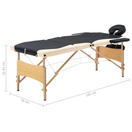 Masa de masaj pliabila, negru si bej, 191 x 70 x 81 cm